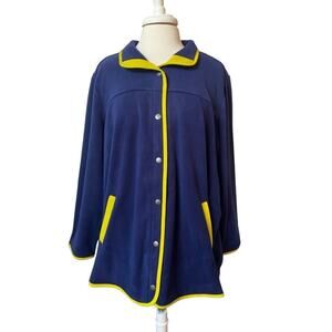 Susan Graver Weekend New Women's 2X Outdoor Polar Fleece Navy Lime Jacket 2X